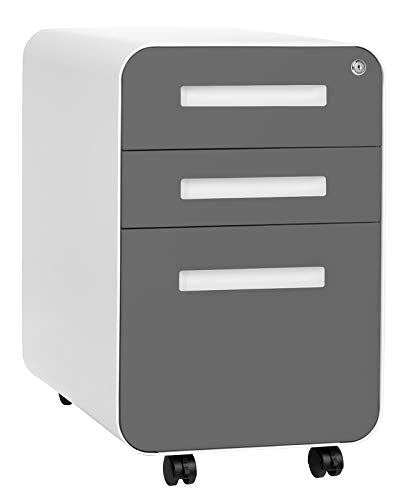 Laura Davidson Furniture Stockpile 3 Drawer File Cabinet with Lock - Under Office Desk Metal Filing Cabinet, Legal/Letter File Folders, Wheels and Stationary Feet, Pre-Assembled, Dark Grey Faceplate - color: Dark Grey Faceplate