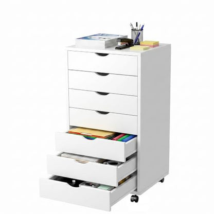 7 Drawer Mobile File Cabinet with Wheels, Office Storage Drawers, White - color: White, size: 15.75"D x 18.74"W x 34.25"H(7 Drawers)