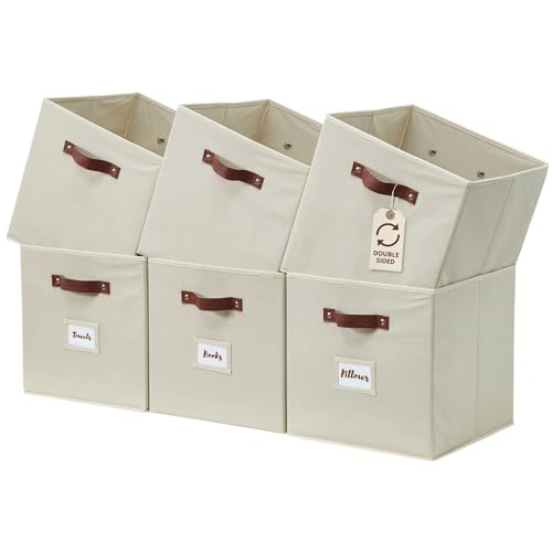 DECOMOMO Storage Bins, Cube Storage Bin with Labels - color: Beige, size: Cube 13" / 6pcs