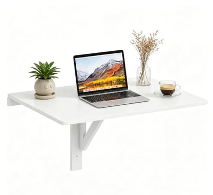 ERGOMASTER Wall Mounted Folding Desk, 31.5" Fold Down Drop Leaf Floating Murphy Desk, Space Saving Wall Table for Laundry, Home, Office & Kitchen (White) - color: White