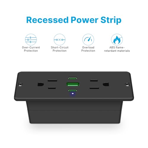 CCCEI Recessed Power Strip with Outlet and 45W USB C Ports, Furniture Flush Mount Power Strip, Small Desk Hidden Outlet for Conference Table, Nightstand, Black, 6FT. - size: 6FT, style: 45W_USB-C