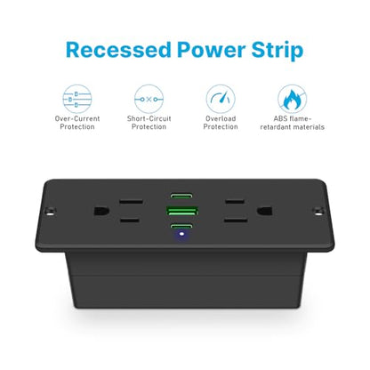 CCCEI Recessed Power Strip with Outlet and 45W USB C Ports, Furniture Flush Mount Power Strip, Small Desk Hidden Outlet for Conference Table, Nightstand, Black, 6FT. - size: 6FT, style: 45W_USB-C