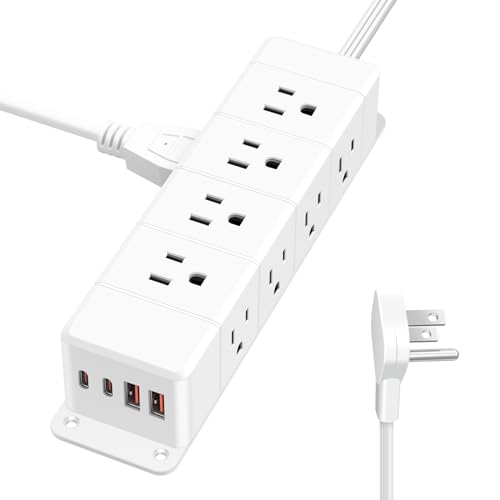 45W Under Desk Power Strip with Switch 12 Outlet 4 USB 1200J 10FT White - color: 45W_White, size: 10ft Cord