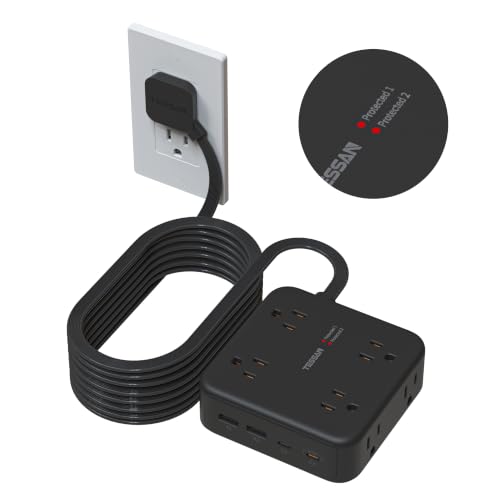 TESSAN Dual Surge Protector Power Strip, 15 Ft Extension Cord Flat Plug | 4 USB (2 USB C) 8 Outlets, 2100J Surge Protection, 20W Multiple Charging Station for Home Office College Dorm, Black - color: Black, size: 15 FT