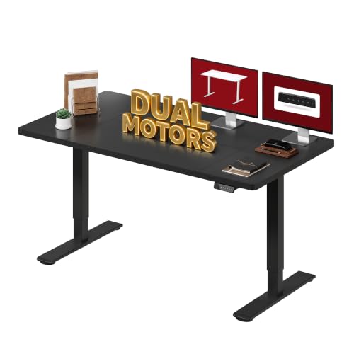 SANODESK Dual Motor 63''x 28'' Large Height Adjustable Standing Desk - color: Black Frame+ Black Top, size: 63x28