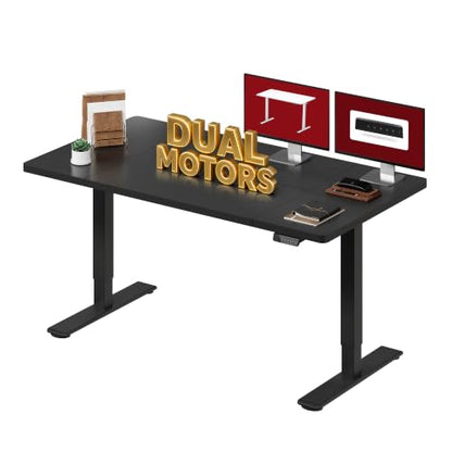 SANODESK Dual Motor 63''x 28'' Large Height Adjustable Standing Desk - color: Black Frame+ Black Top, size: 63x28