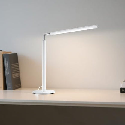 SIBRILLE White LED Desk Lamp, 16" Dimmable Metal Desk Light with Base, 15W 1200LM, Adapter Included, Color & Brightness Adjustable, Modern Tall Table Lamp for Home Office Reading Study Task Laptop - color: White