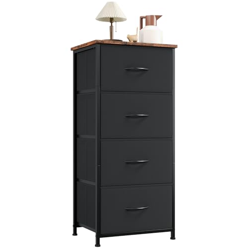 Somdot Dresser for Bedroom, 4 Drawer Storage Cabinet, Closet Organizer - color: Black Rustic Brown, size: 11.8"D x 16.5"W x 36.6"H (4 Drawers)