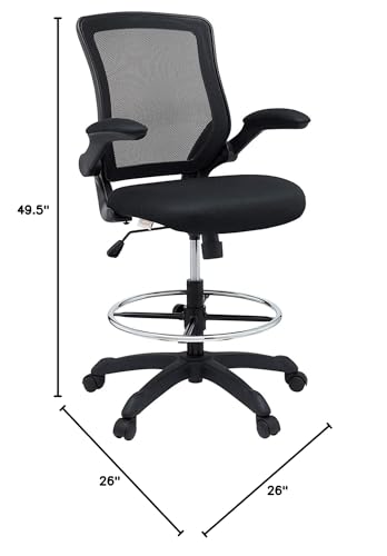 Modway Veer Reception Desk Flip-Up Arm Drafting Chair in Black - color: Black