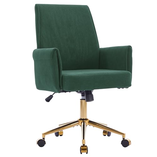 YITAI Stripes Velvet 360°Swivel Desk Chair, Modern Height Adjustable Home Office Armchair with Gold Base and Wheels for Vanity, Comfy Computer Chair for Study Living Room Bedroom（Green） - color: Green