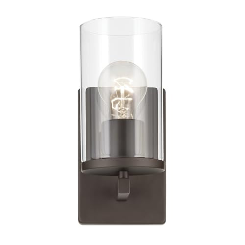 Kichler Crosby 1-Light Bathroom Wall Light, Olde Bronze | Clear glass wall light for bathrooms, hallways and bedrooms (4.5" x 9.25"), 45495OZCLR - color: Old Bronze, size: 1 Light, style: Clear Glass