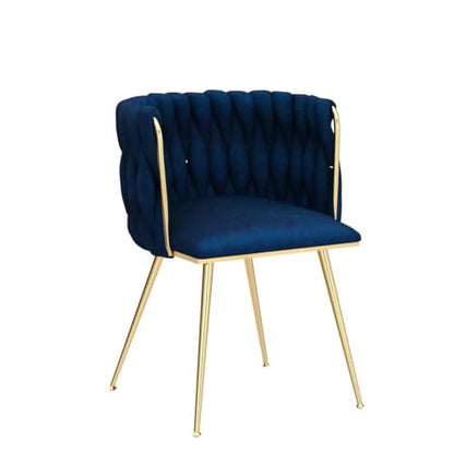 NIOIIKIT Modern Velvet Dining Chairs Hand Weaving Accent Chairs Living Room Chairs Upholstered Side Chair with Golden Metal Legs for Dining Room Kitchen Vanity Living Room (Navy) - color: Navy