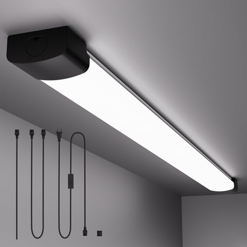 Plug in Light 4FT 5000K Linkable LED Tube Shop Closet Under-Cabinet Utility Lights, IP66 Waterproof, Overhead Ceiling Workbench Light, LED Light Bar for Room Office Garage Shop Bathroom - color: Black, size: 4FT-1PCS/with plug