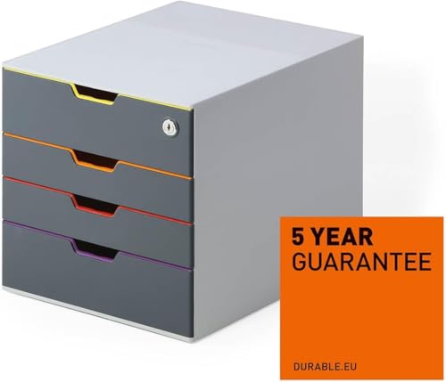 Durable Varicolor Drawer Organizer, 4 Lockable Color Coded Drawers, Gray - style: 4-Drawer with Lock