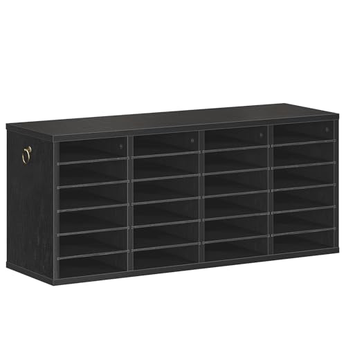 HOOBRO Literature Organizers, 24 Compartments Office Mailbox with Adjustable Shelves, Wood Countertop Literature Sorter for Office, Home, Classroom, Mailrooms Organization Black BK64WF01 - color: Black, size: 37.4"L
