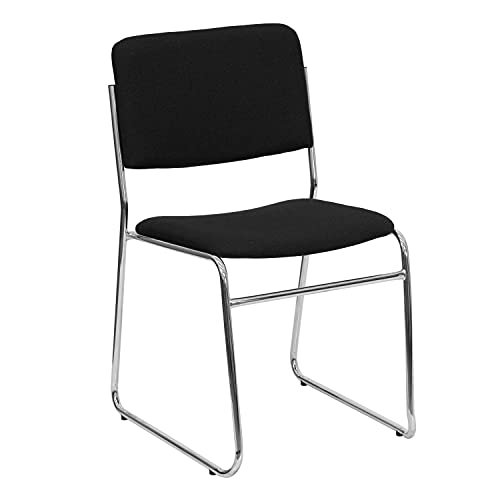 Flash Furniture Hercules Fabric Stackable Chair, Black, 5-Pack | Chrome Sled Base, Fabric Upholstery, 500 LBS. Weight Capacity - color: Black Fabric/Chrome Frame, size: Set of 5