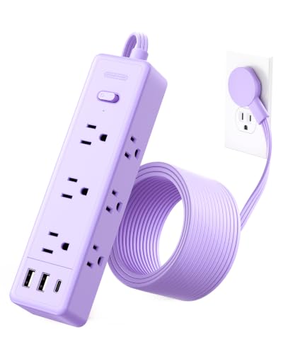 Purple Power Strip, NTONPOWER Purple Surge Protector Extension Cord 5FT, 9 Outlets 3 USB (1 USB C), Mounted,1080J, Multiple Outlets Desk Accessories for Home Office, Vanity Desk, Nightstand - color: Purple, size: 5FT