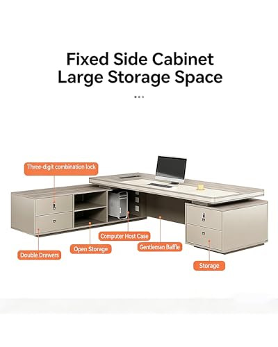 L-Shaped Executive Desk with Side Cabinet and Multimedia Socket - color: A-right, size: 78.7in