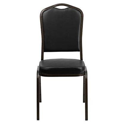 Flash Furniture Hercules Crown Back Stackable Banquet Chair, Black, 4-Pack | Gold Vein Frame, Vinyl Upholstery - color: Black Vinyl/Gold Vein Frame, size: Set of 4