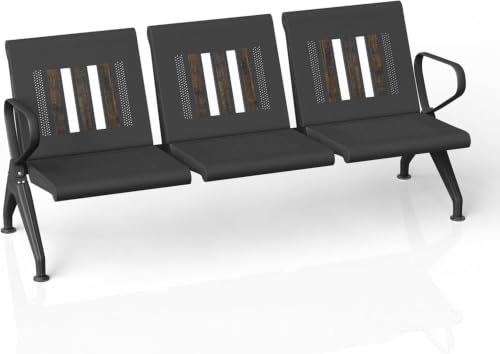 wonline 3-Seat Waiting Room Bench with Arms, Heavy Duty Steel Frame Guest Seating, Office Reception Chairs for Lobby Clinic Hospital Airport Bank Salon - size: 3 Seat