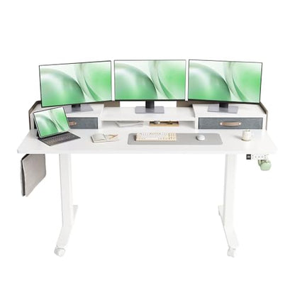 Claiks Standing Desk with Drawers & Wheels, 2 Height Shelf 63" White - color: White, size: 63×23.6