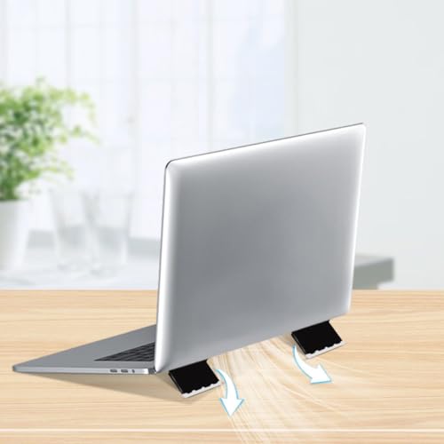 KALLORY 2pcs Portable Laptop Stand Cooling Riser for Notebooks, Foldable Adjustable Black Laptop Rack with Ventilated Support Feet for Desk and Travel Use