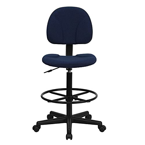 BizChair Navy Blue Patterned Fabric Adjustable Height Drafting Chair with Adjustable Foot Ring - color: Navy Blue Patterned