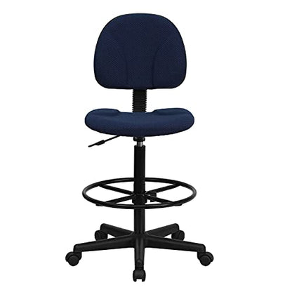 BizChair Navy Blue Patterned Fabric Adjustable Height Drafting Chair with Adjustable Foot Ring - color: Navy Blue Patterned
