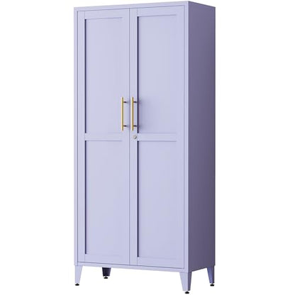 61" Purple Metal Storage Cabinet, Lockable 2-Door Tall Locker with 3 Adjustable Shelves, Freestanding Steel Utility Cabinet for Bedroom, Office, Living Room, 61" H x 27.6" W x 13.8" D - color: Purple, style: 61"H-Cabinet-YX
