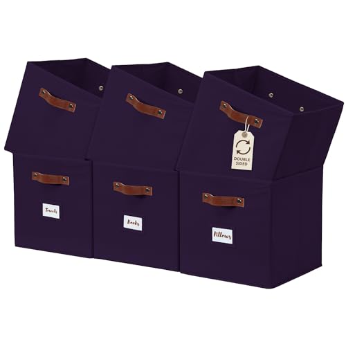 DECOMOMO Storage Bins, Cube Storage Bin with Labels - color: Deep Violet, size: Cube 11" / 6pcs