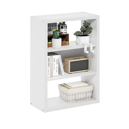 Furinno Viola Book Shelf, 3-Tier Bookshelf, Extra Thick Frame Bookcase with Open Shelf, Open Back Design, 11.3" x 23.2" x 35.9", for Living Room, Bedroom, Home Office, White - color: White, size: 3-Tier, Thick Frame