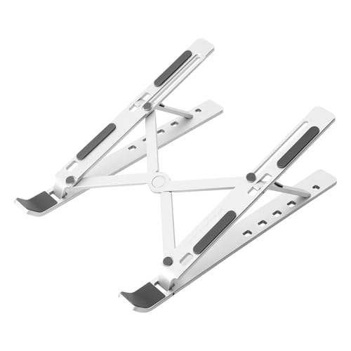 Ergonomic and Foldable Laptop Stand for Desk, Adjustable Riser, Fits All Laptops and Notebooks up to 17,Ultra-Thin,Ventilated Cooling,ABS+Silicone,Silver. - color: Silver
