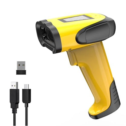 2.4GHz Wireless & Bluetooth Handheld 1D 2D Barcode Scanner, Triple Mode USB Laser Scanning Gun for Android iOS Windows, Retail Warehouse Inventory Management - color: Yellow