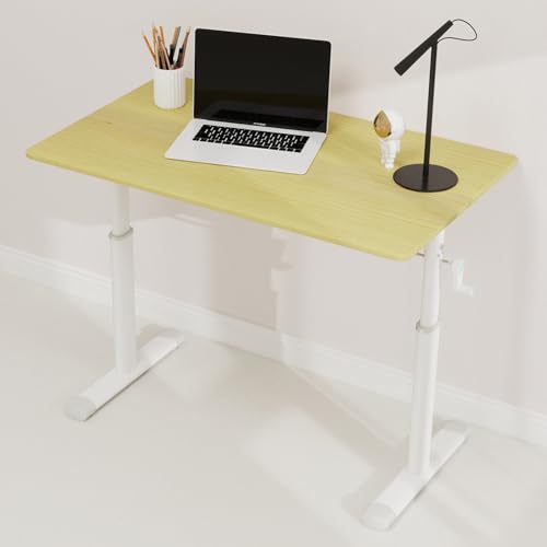 Adjustable Computer Desk, Gaming Standing Desk for Home Office, Small | Height-adjustable computer desk with hand-crank mechanism, double-column support, wide foot stand, suitable for home off - color: A6, size: Wood Iron Wood