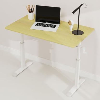 39" Hand-Crank Adjustable Modern Office Desk, Compact Computer Desk with Wide Footstand, Computer Table for Sitting/Standing Home Work, Wood - color: Wood