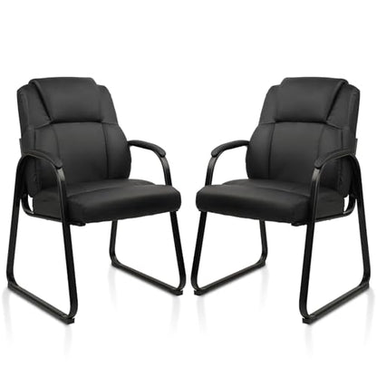 CLATINA Leather Guest Chair with Padded Arm Rest for Reception Meeting Conference and Waiting Room Side Office Home Black with Sled Base 2 Pack - color: Black-seldbase, size: 2 Pack