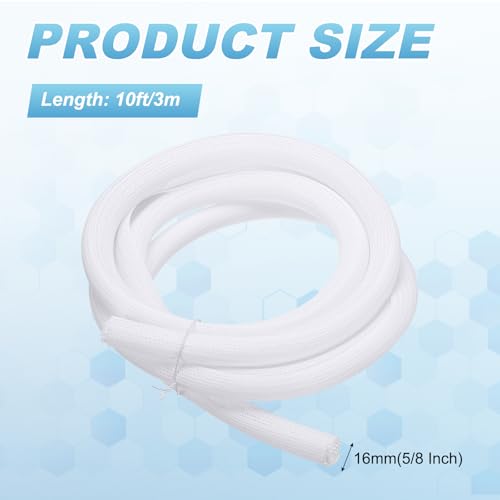 MECCANIXITY Split Sleeve Wire Loom 5/8" 10Ft White Self Wrapping Braided Sleeve UL94-V2 Fireproof PET Sleeving for Automotive, Home Cable Management - color: White, size: 5/8" x 10Ft