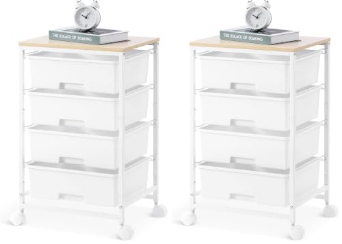 SYKIARIOL Rolling Cart with Drawers, 4-Drawer Utility Cart, Bright White (Pack of 2) - color: Bright White, size: 4 Drawers (Pack of 2)