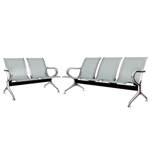 Kinsuite 5 Seat Waiting Room Chairs - Airport Reception Chairs with Arms Metal Reception Bench Seating Lobby Chairs for Business Office Hospital Bank Airport Market, Silver - color: Silver, size: 5-Seat