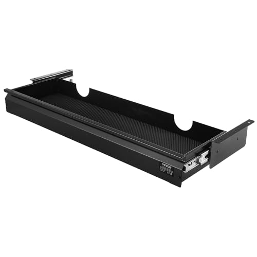 VEVOR Under Desk Drawer Slide Out, 33inch Under Desk Mounted Pull-out Drawer Attachment, Hidden Under Counter Drawers for office Home Sit Stand Workstation, Black - size: 33inch