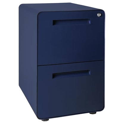 Laura Davidson Furniture Stockpile 2 Drawer Mobile File Cabinet with Lock - Under Desk Metal Filing Cabinet, Legal/Letter File Folders, Wheels and Stationary Feet, Pre-Assembled, Navy Blue - color: Navy Blue