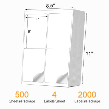 [500 Sheets 2000 Labels] 4-UP 4''x5'' Shipping Labels for Laser & Inkjet Printers, Shipping Mailing Labels, 4 Pcs Per Page Shipping Labels - color: A4-4up-500sheets-2000 Labels