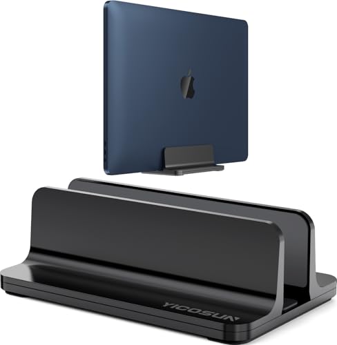 YICOSUN Aluminum Vertical Laptop Stand for Desk - Adjustable Width Dock for MacBook, Surface, Samsung, HP, Dell up to 17.3 inches - Space-Saving & Protective Design - Black - color: Black, size: 1-Slot