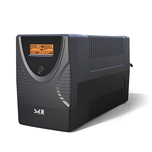 SKE SK1500 1500VA/900W UPS Battery Backup & Surge Protector - Uninterruptible Power Supply with LCD Display, AVR Voltage Regulation, 8 Outlets, Backup Power for PC, Router, NAS & Home Office - size: 1500VA/900W