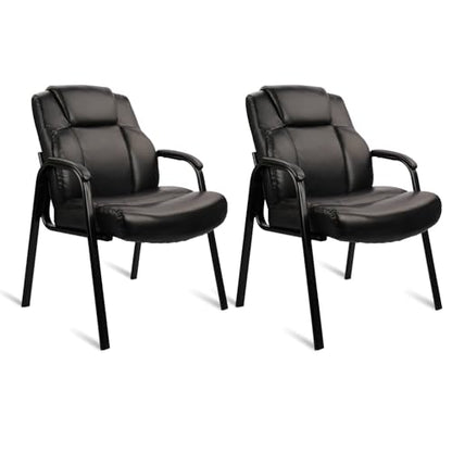 CLATINA Big and Tall Office Chair Set of 2 500lbs Leather Reception Chair with Bonded Padded Armrest Wide Seat Desk Chair No Wheels for Reception Conference Waiting Room Side Office Home, Black - color: Black, size: 2 Pack