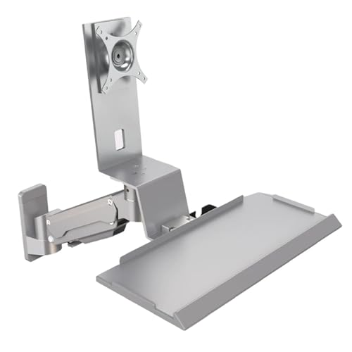 Monitor and Keyboard Wall Mount, Heavy Duty Single Monitor Workstation, with Folding Keyboard Tray, Gas Spring Arm - Height Adjustable, for 15"-32" Screen, Max Load 10 Kg (Grey 460mm) - color: Gray, size: 460mm
