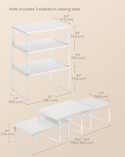 SONGMICS Cabinet Organizer Shelf, Set of 3 Spice Rack, Kitchen Storage | Kitchen Counter Shelves, Kitchen Storage, Spice Rack, Snow White and Matte White, BYSTRO Collection UKCS220WE01S - color: Snow White + Matte White