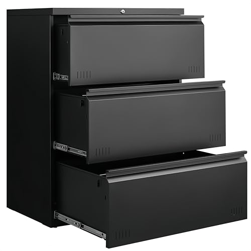 Approgreent Lateral 3 Drawer File Cabient with Lock, Metal Filing Cabinets for Home Office, Heavty Duty Office Storage Cabinet for A4/Letter/Legal (Matte Black) - color: 17-k Black