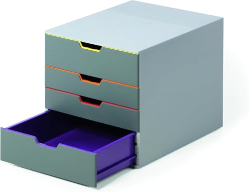 Durable Varicolor Drawer Organizer, 4 Color Coded Drawers, Gray - style: 4-Drawer