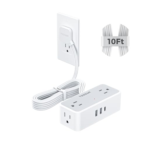 TESSAN Extension Cord 10 FT, Power Strip with 900J Surge Protection, Grey | 4 AC Outlets 1 USB C and 2 USB A Ports, Flat Plug, Multiple Wall Outlet Extender Suitable for Office Dorm - color: Gray, size: 10 FT (1 USB-C, 2 USB-A)
